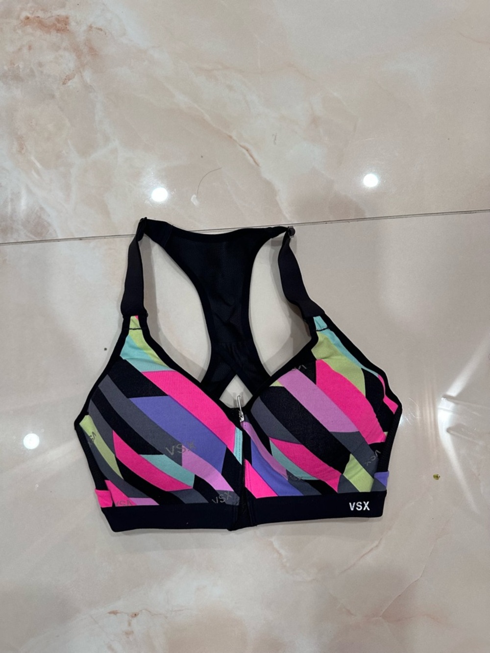 VSX Black Multicolor Front-Zip Racerback Sports Bra